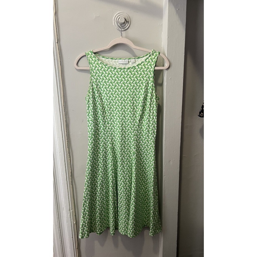 New York & Company Green‎ Sleeveless Geometric Pattern Dress Small